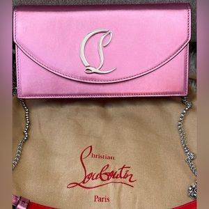 Christian Louboutin Loubi54 Metallic Clutch Confetti Pink